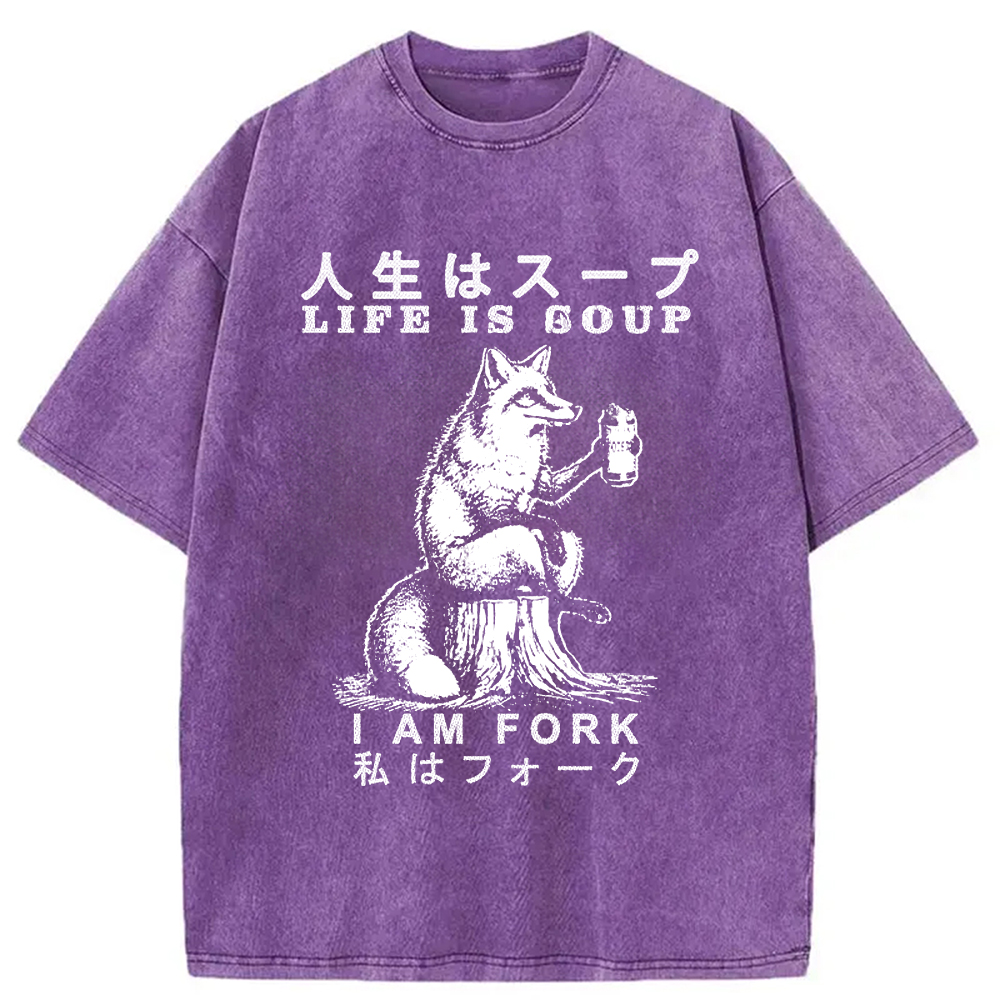 Modecanvas Life Is Soup I Am Fork Funny Washed T-Shirt