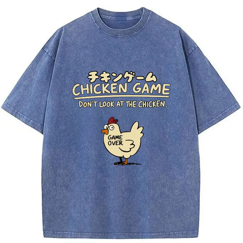 Modecanvas Chicken Game Cotton Washed T-shirt-modecanvas