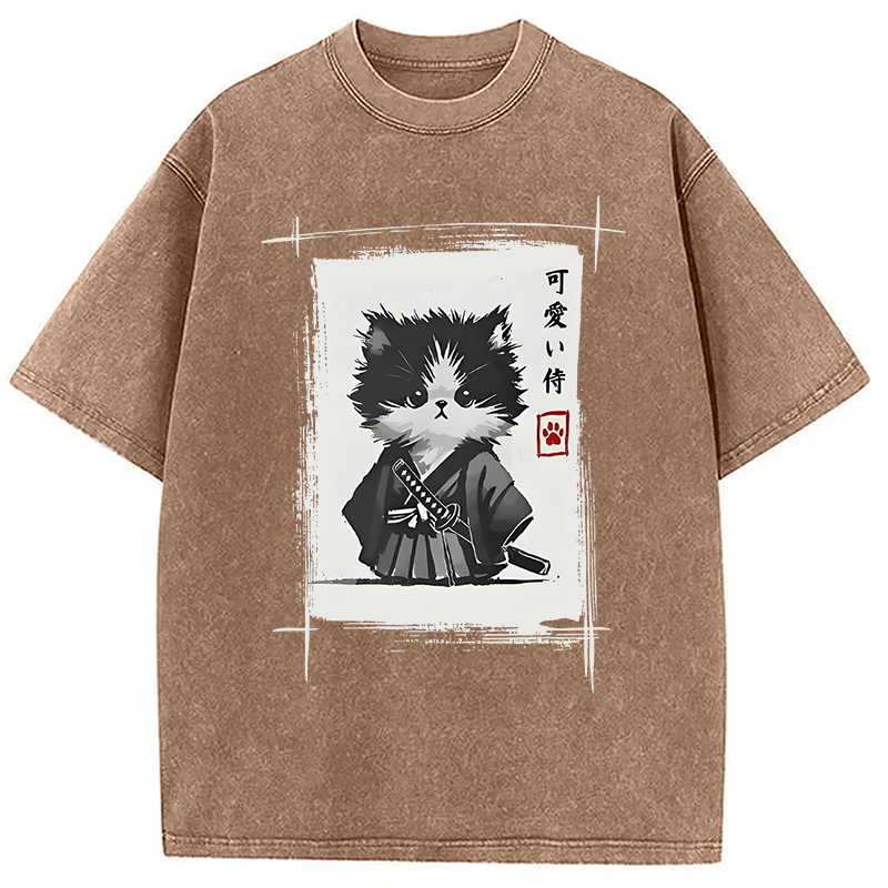 Modecanvas Kitten Samurai Washed T-Shirt
