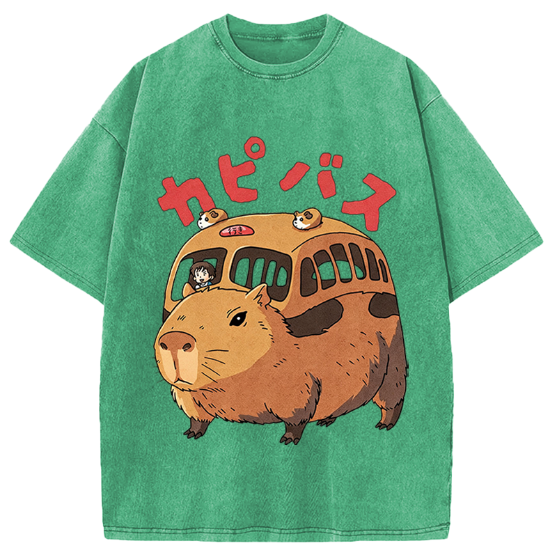 Modecanvas CapyBus Funny DTG Printing Washed T-Shirt