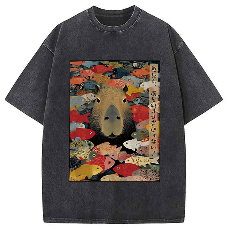 Modecanvas Am I Too Lovable Capybara Washed T-Shirt-modecanvas