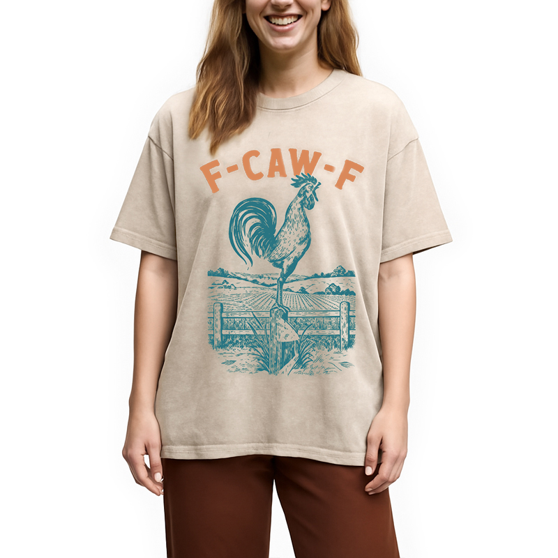 Modecanvas Funny Rooster Meme DTG Printing Washed T-Shirt
