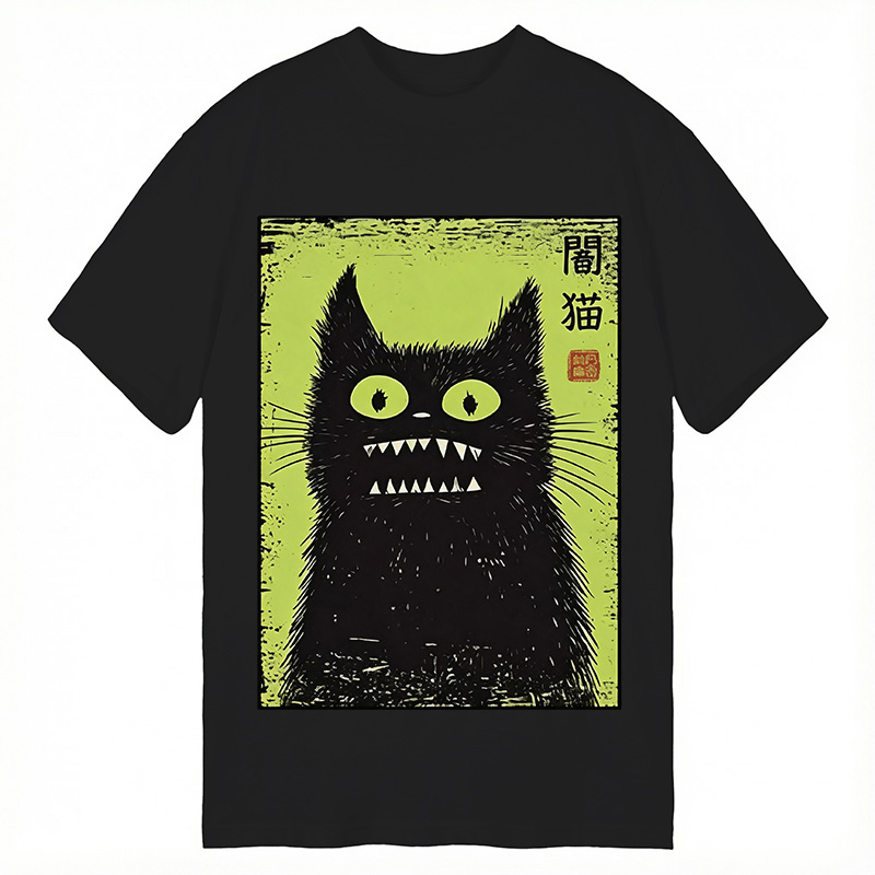 Modecanvas Spooky Black Cat DTG Printing Classic T-Shirt-modecanvas