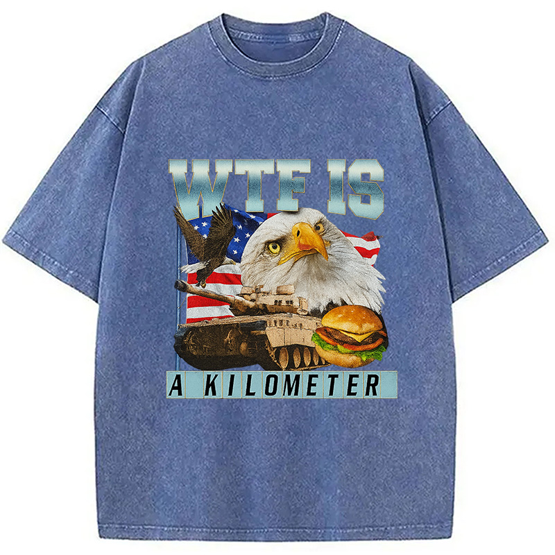 Modecanvas WTF Is A Kilometer Meme Washed T-Shirt-modecanvas