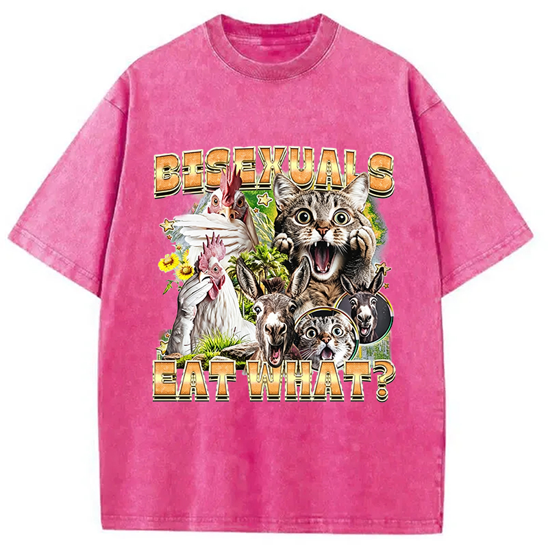 Modecanvas Bisexuals Eat What? DTG Printing Washed T-Shirt