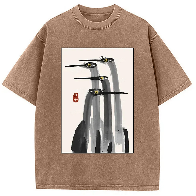 Modecanvas Japanese Crane Poster Washed T-Shirt