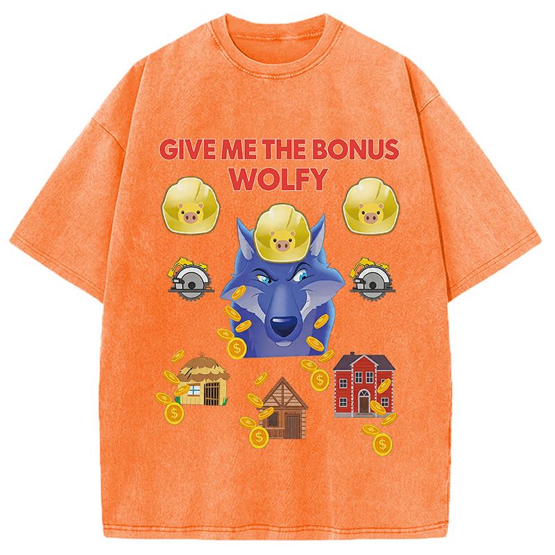 Modecanvas Give Me The Bonus Wolfy Funny DTG Printing Washed T-Shirt