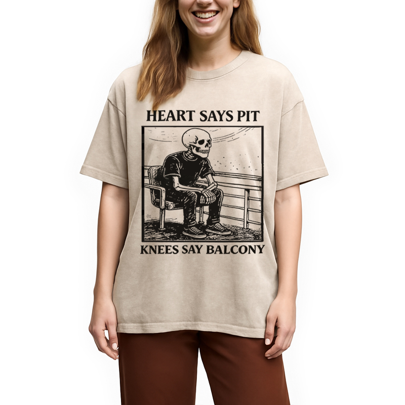 Modecanvas Heart Says Pit Knees Say Balcony DTG Printing Washed T-Shirt