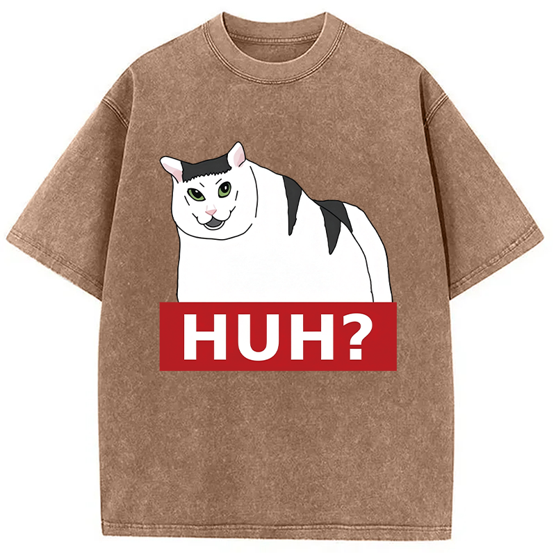 Modecanvas Huh Cat Meme DTG Printing Washed T-Shirt