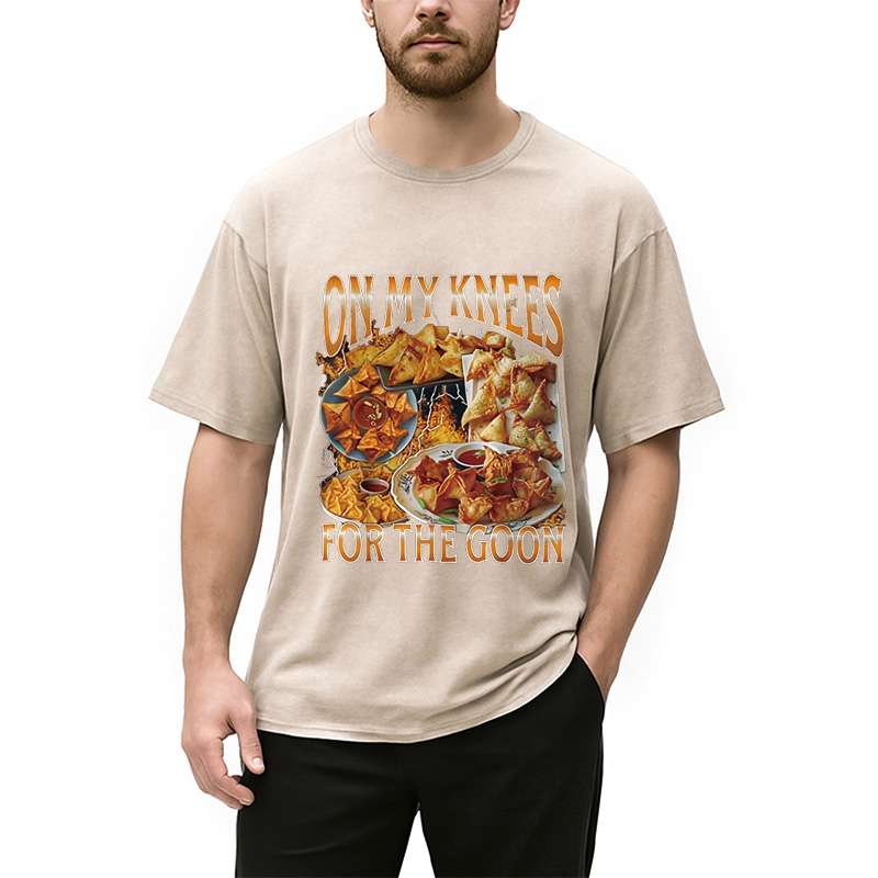 Modecanvas On My Knees Funny Crab Rangoon Meme Washed T-Shirt
