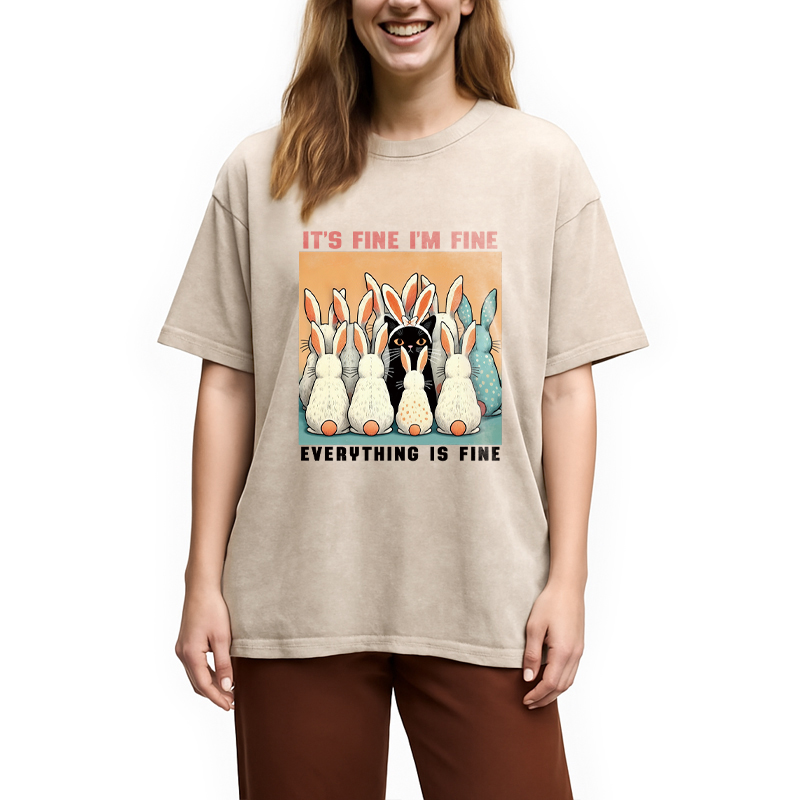 Modecanvas Black Cat Easter DTG Printing Washed T-Shirt