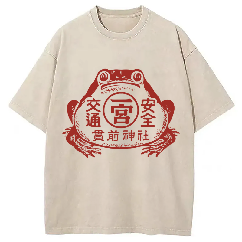 Modecanvas Vintage Japanese Frog DTG Printing Washed T-Shirt