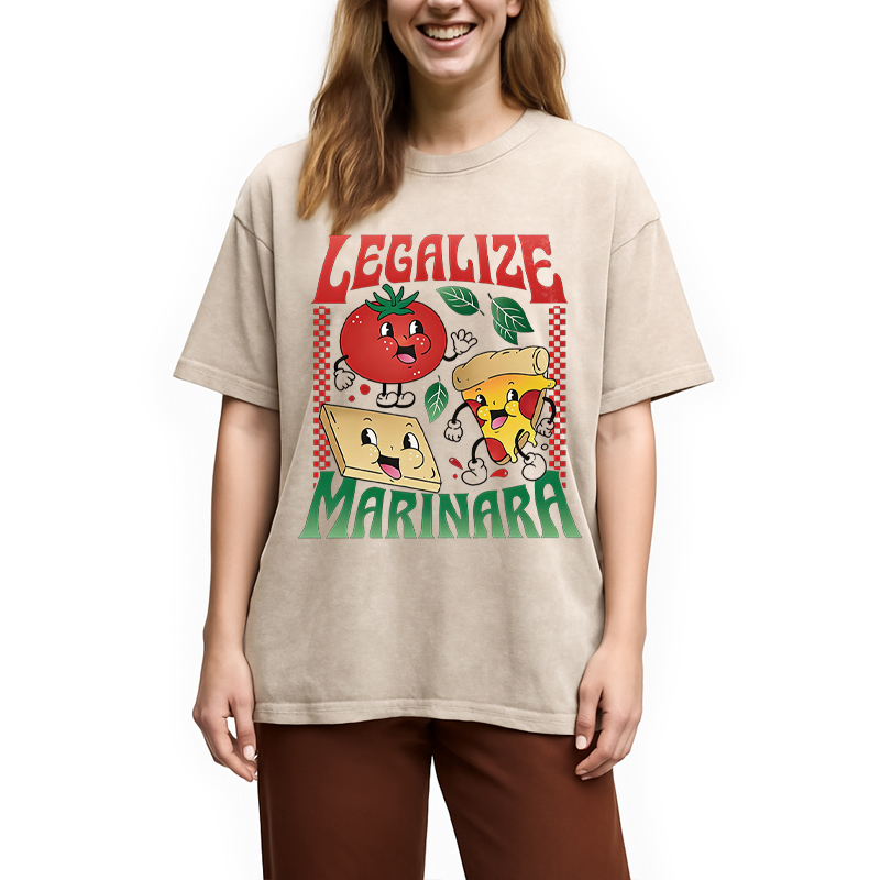 Modecanvas Funny Legalize Marinara DTG Printing Washed T-Shirt