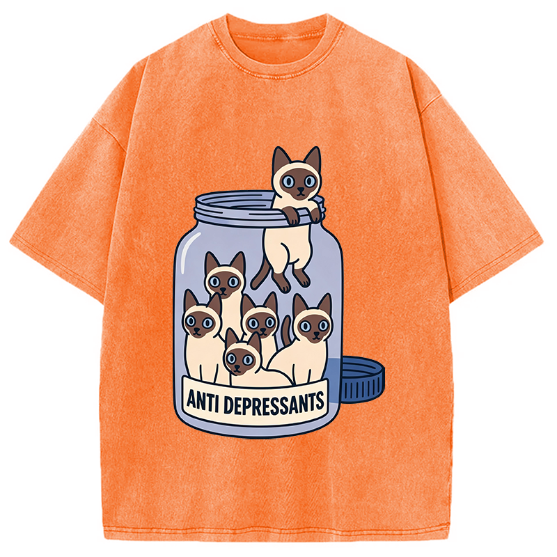 Modecanvas Cute Siamese DTG Printing Washed T-Shirt
