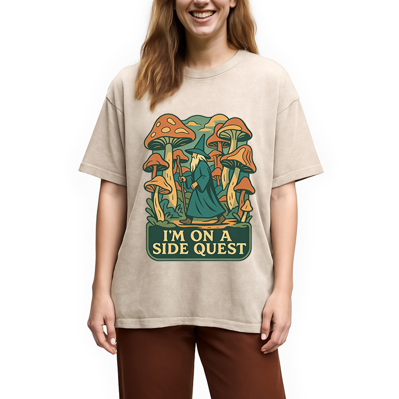 Modecanvas Funny Wizard Side Quest DTG Printing Washed T-Shirt