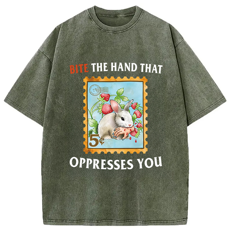 Modecanvas Bite The Hand DTG Printing Washed T-Shirt