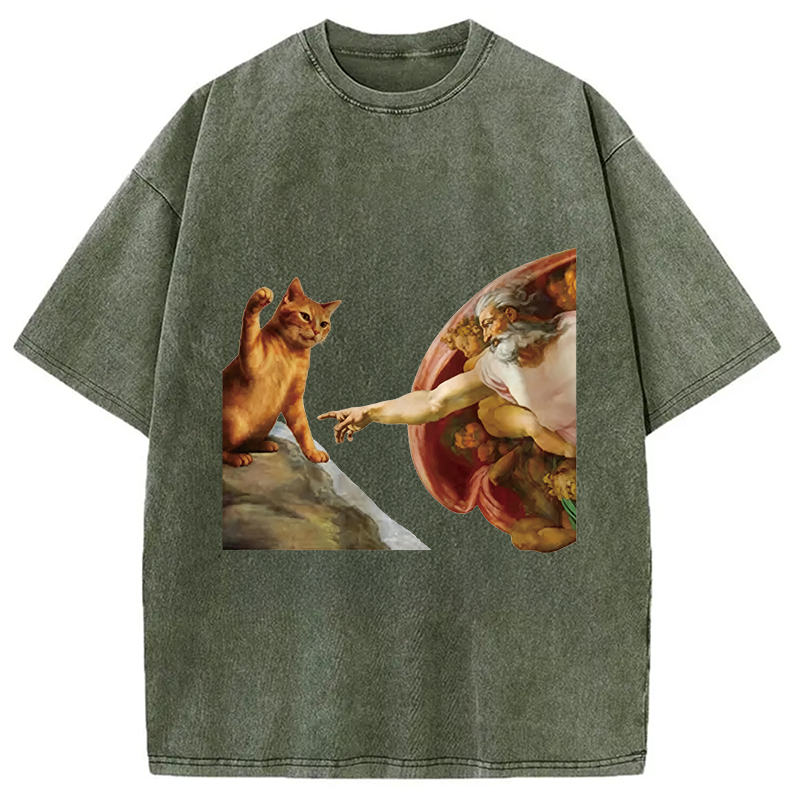 Modecanvas The Creation of Cat Washed T-Shirt-modecanvas