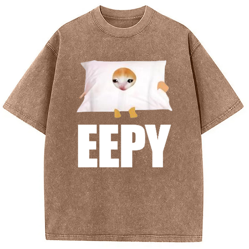Modecanvas Eepy Cat Saying Washed T-Shirt