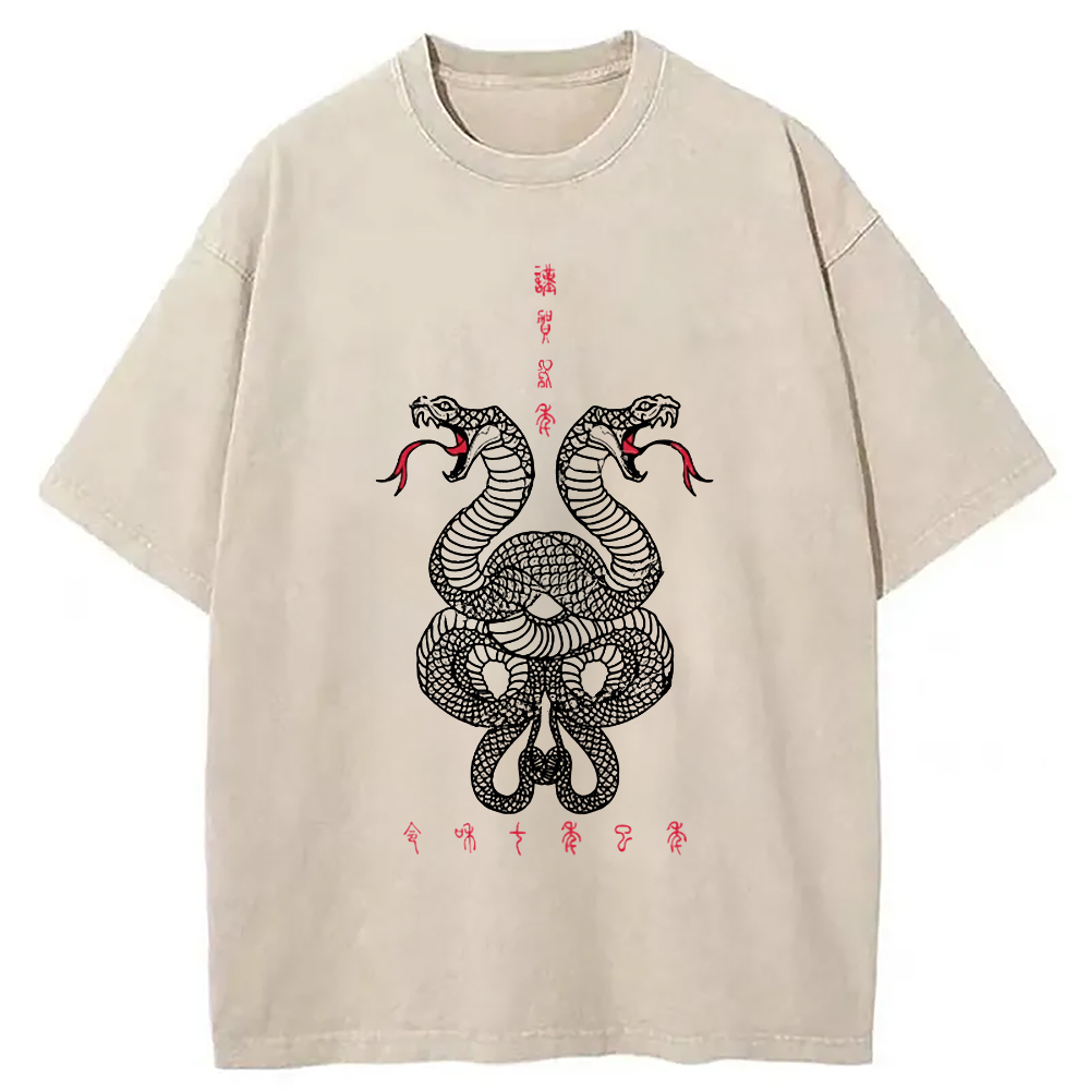 Modecanvas Double Snakes Encircling Washed T-Shirt