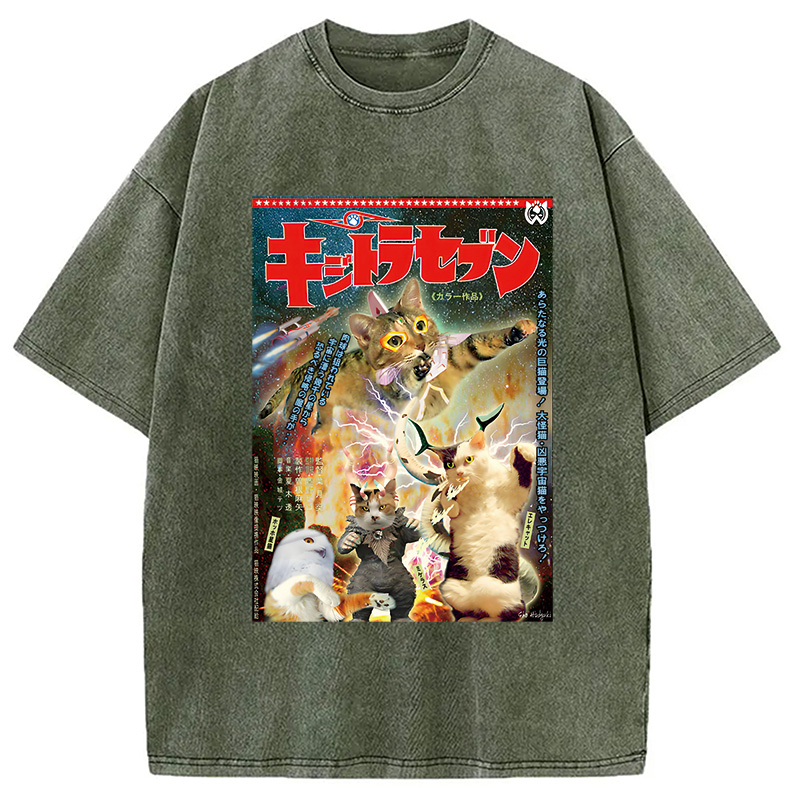 Modecanvas Imaginary Science Cat Washed T-Shirt