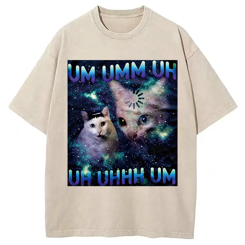 Modecanvas UM UHH Funny Huh Cat Meme DTG Printing Washed T-Shirt