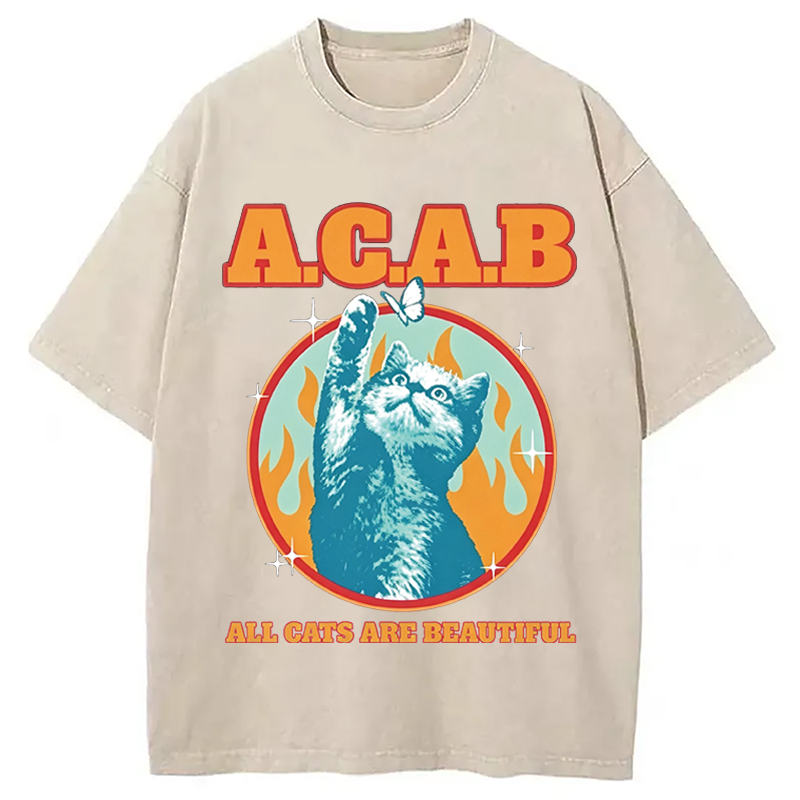 Modecanvas All Cats Are Beautiful DTG Printing Washed T-Shirt