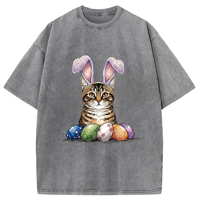 Modecanvas Easter Cat DTG Printing Washed T-Shirt