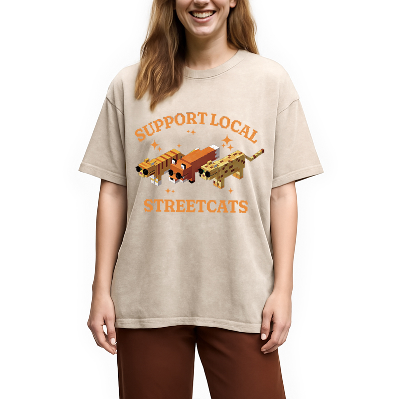 Modecanvas Support Local Streetcats DTG Printing Washed T-Shirt