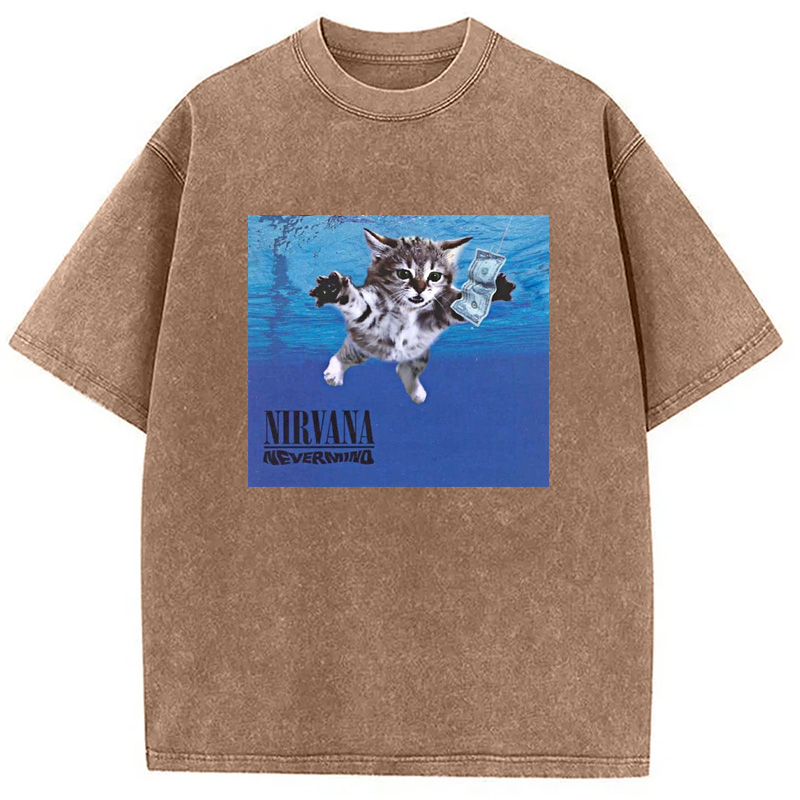 Modecanvas Nirvana Band Cat Washed T-Shirt-modecanvas