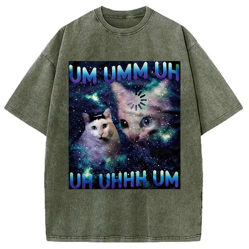 Modecanvas UM UHH Funny Huh Cat Meme DTG Printing Washed T-Shirt