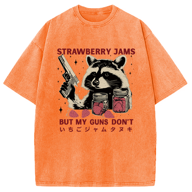 Modecanvas Strawberry Jams  Funny Raccoon Washed T-Shirt-modecanvas
