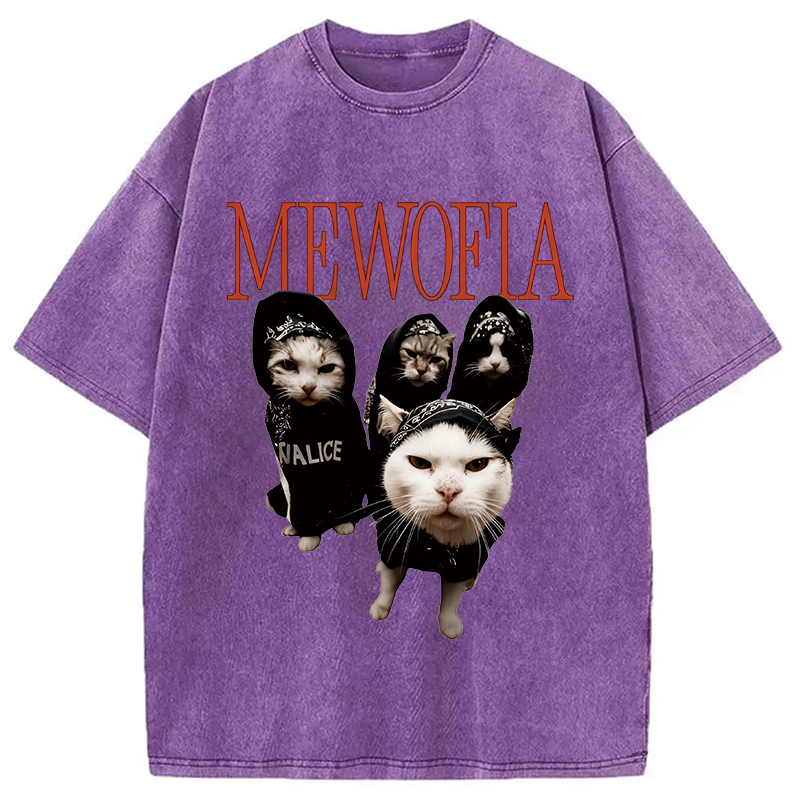 Modecanvas Mewofia Cat meme DTG Printing Washed T-Shirt