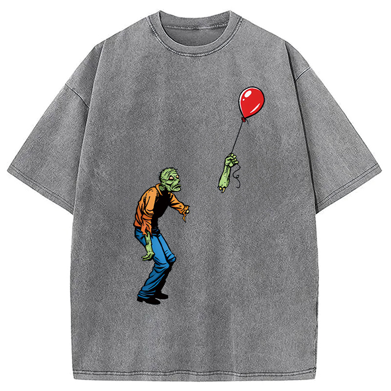 Modecanvas Sad Zombie and Balloon Washed T-Shirt