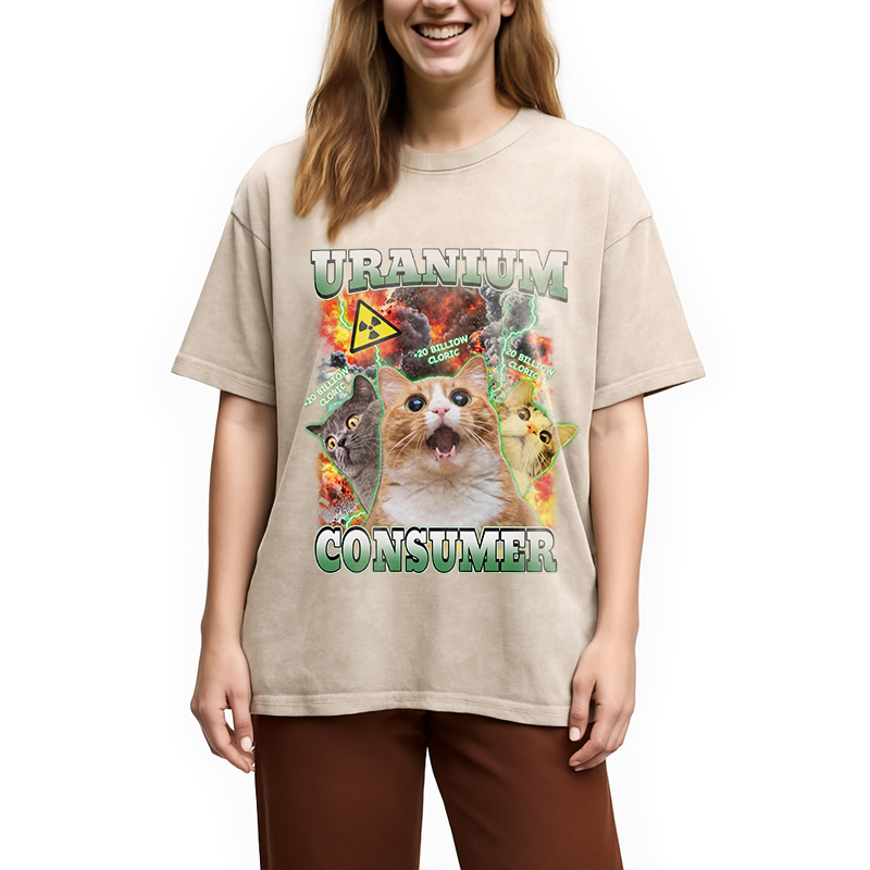 Modecanvas Uranium Consumer Funny Cat Dank Memes DTG Printing Washed T-Shirt