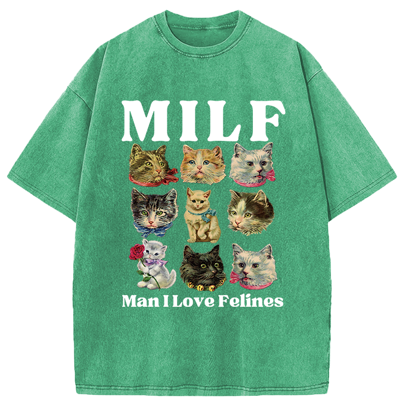 Modecanvas Man I Love Felines DTG Printing Washed T-Shirt