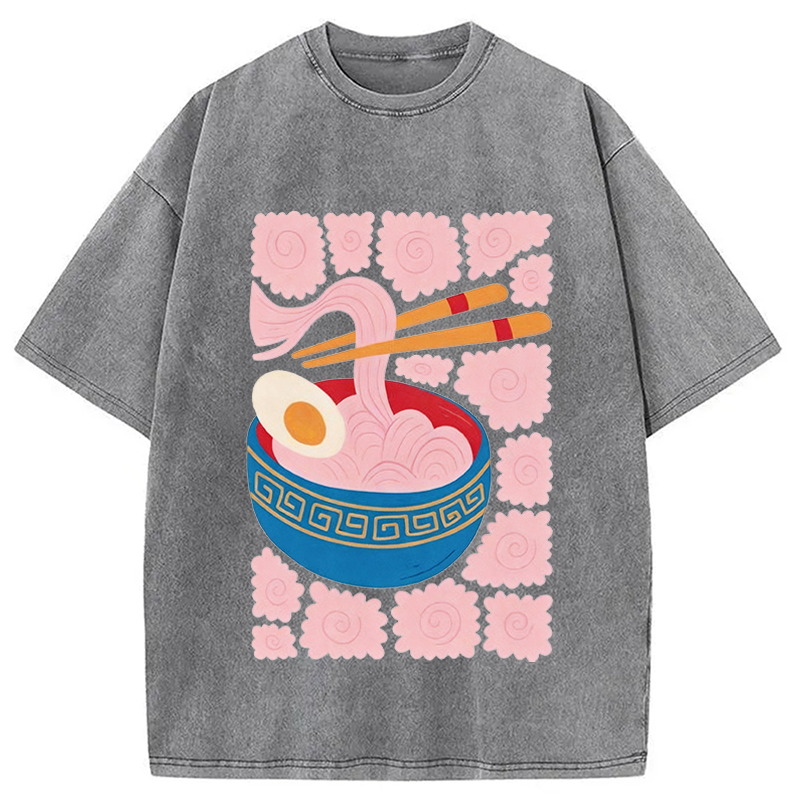 Modecanvas Abstract Ramen DTG Printing Washed T-Shirt