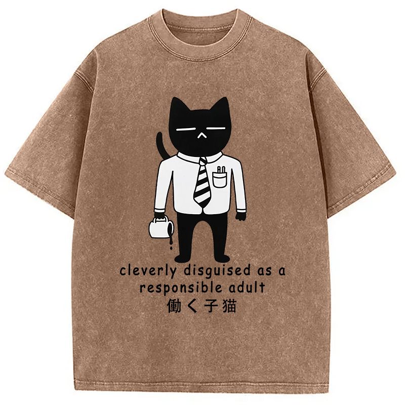Modecanvas Cat At Work Japan Washed T-Shirt