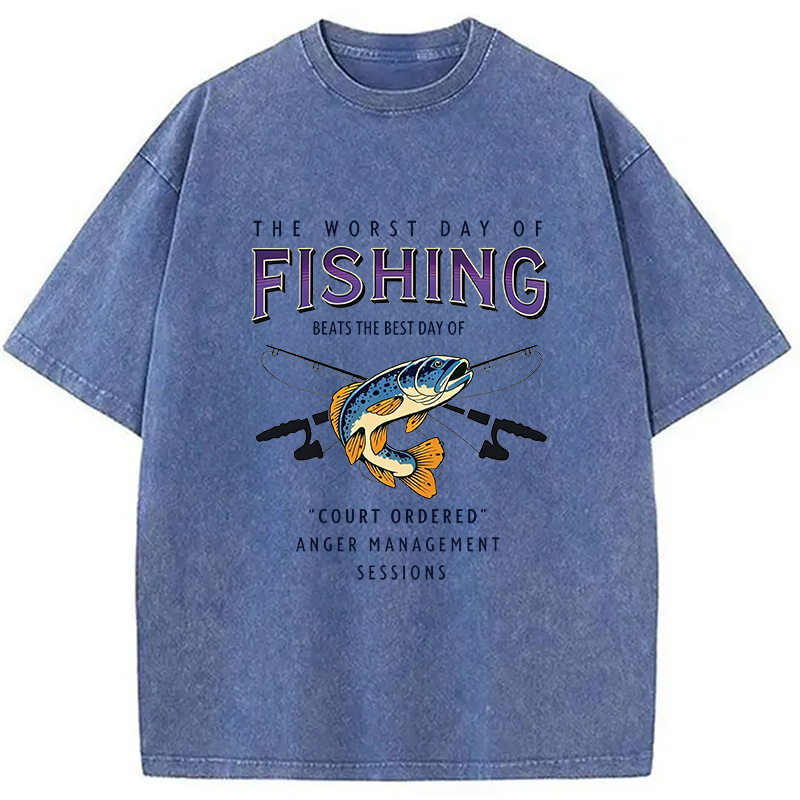 Modecanvas The Worst Day Of Fishing Beats DTG Printing Washed T-Shirt