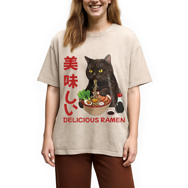 Modecanvas Delicious Ramen DTG Printing Washed T-Shirt