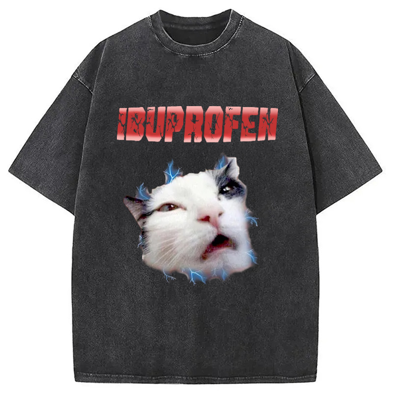 Modecanvas Ibuprofen Cat Meme Washed T-Shirt