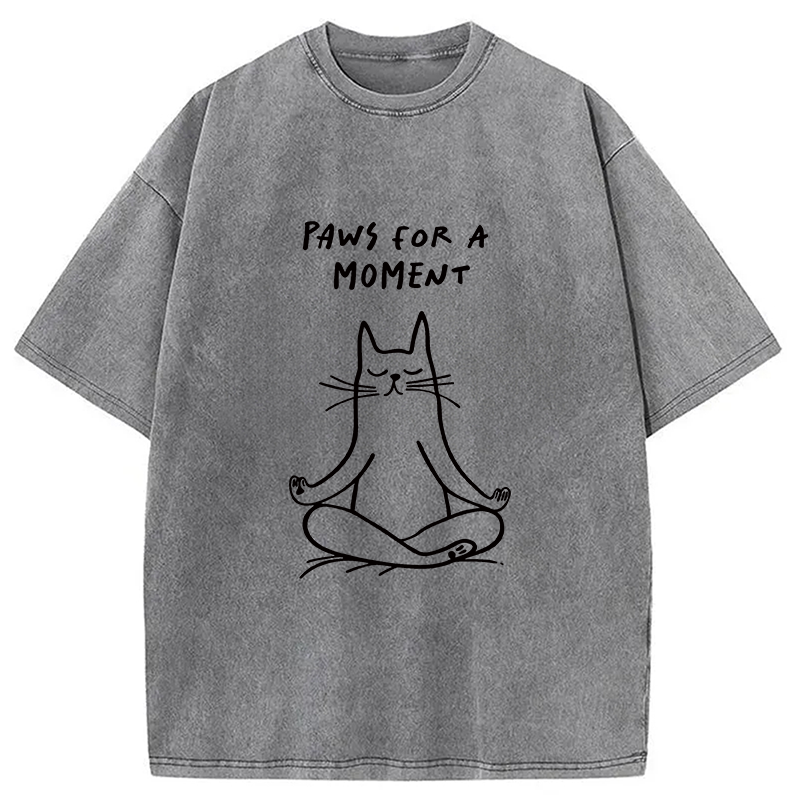 Modecanvas Yoga Zen Cat DTG Printing Washed T-Shirt