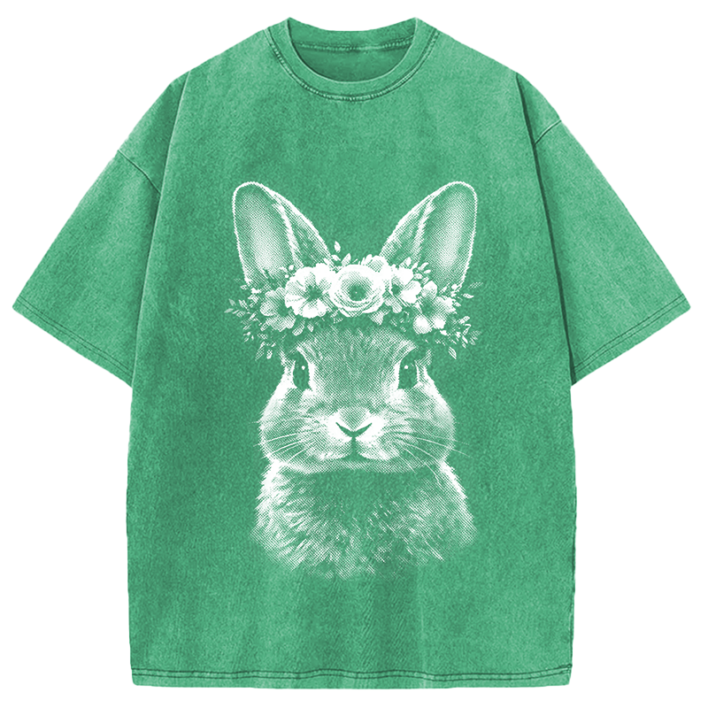 Modecanvas Floral Bunny Easter DTG Printing Washed T-Shirt