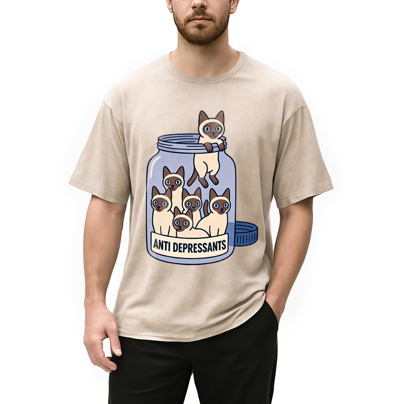 Modecanvas Cute Siamese DTG Printing Washed T-Shirt
