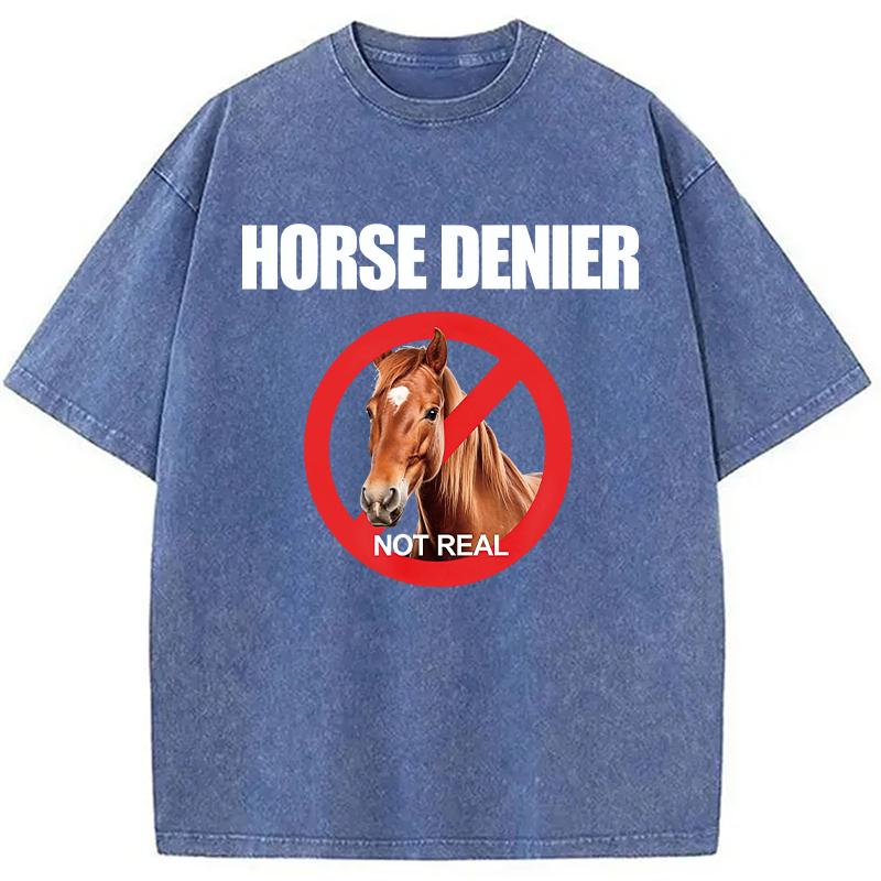 Modecanvas Horse Denier Funny Horses Washed T-Shirt-modecanvas