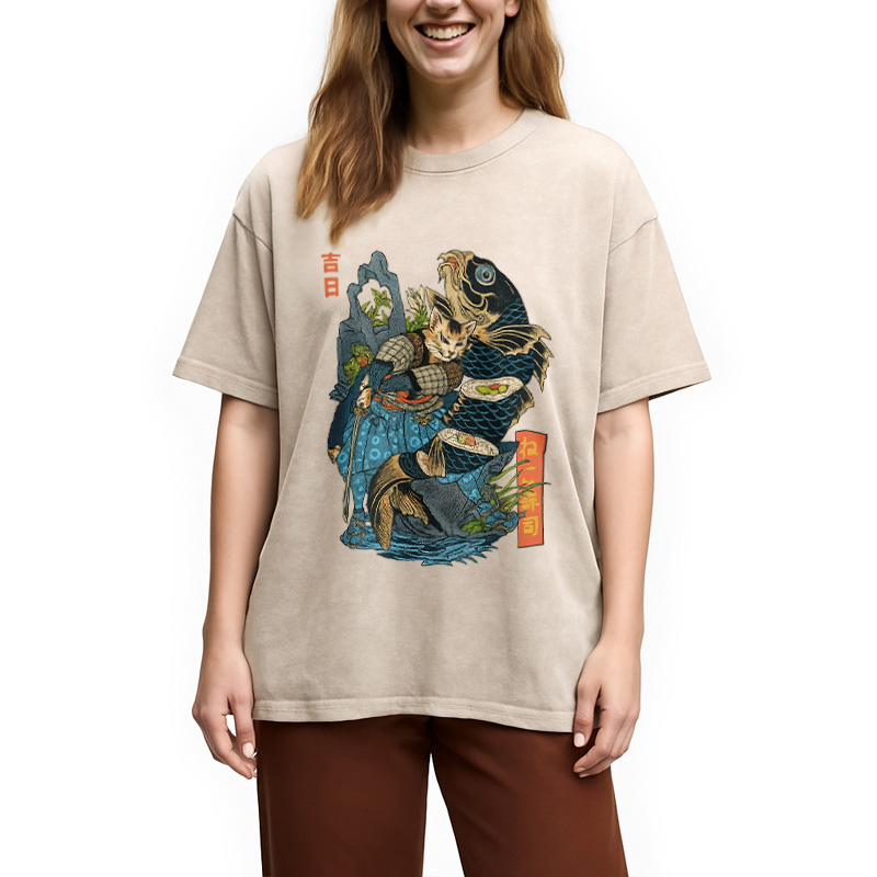 Modecanvas Neko Sushi Washed T-Shirt