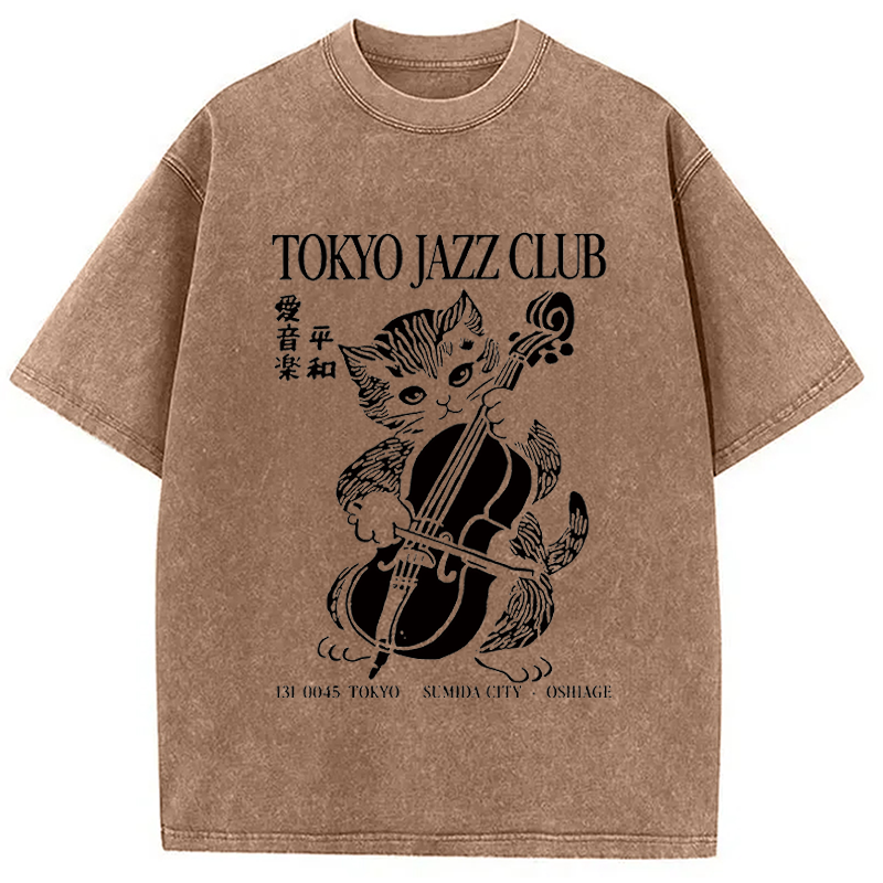 Modecanvas Tokyo Jazz Kitty DTG Printing Washed T-Shirt