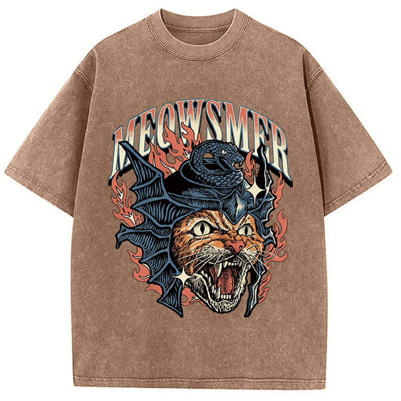 Modecanvas Meowsmer Cat DTG Printing Washed T-Shirt