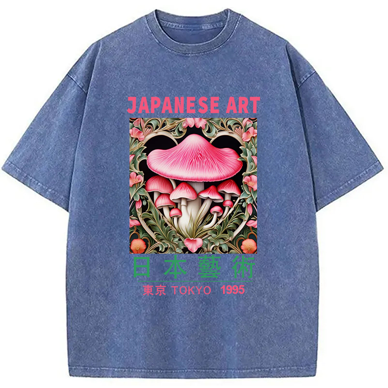 Modecanvas Pink Fantasy Mushrooms Art Washed T-Shirt