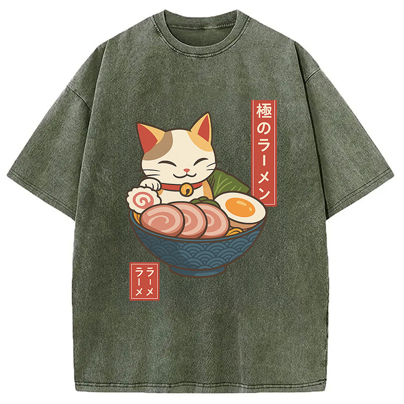 Modecanvas Neko Ramen Washed T-Shirt