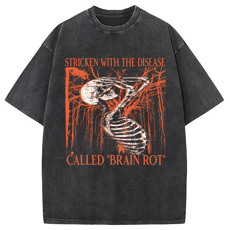 Modecanvas Brain Rot Skeleton DTG Printing Washed T-Shirt-modecanvas